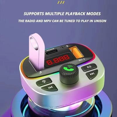 T8S Fast Charger LED Backlit Atmosphere Light MP3 Player Lossless Music Car Bluetooth 5.0 FM Transmitter PD 18W Type-C Dual USB