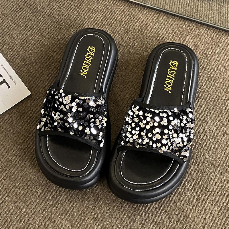 Muffin Thick-soled Cool Slippers Women's Summer Wear New Women's One-word Drag High-end Beautiful Beach Sandals