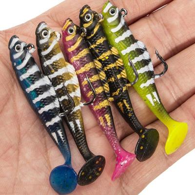 Esca Morbida Bionica a Coda a T da 6 cm con Testa Piombata - Esca Affondante a Forma di Pesce.