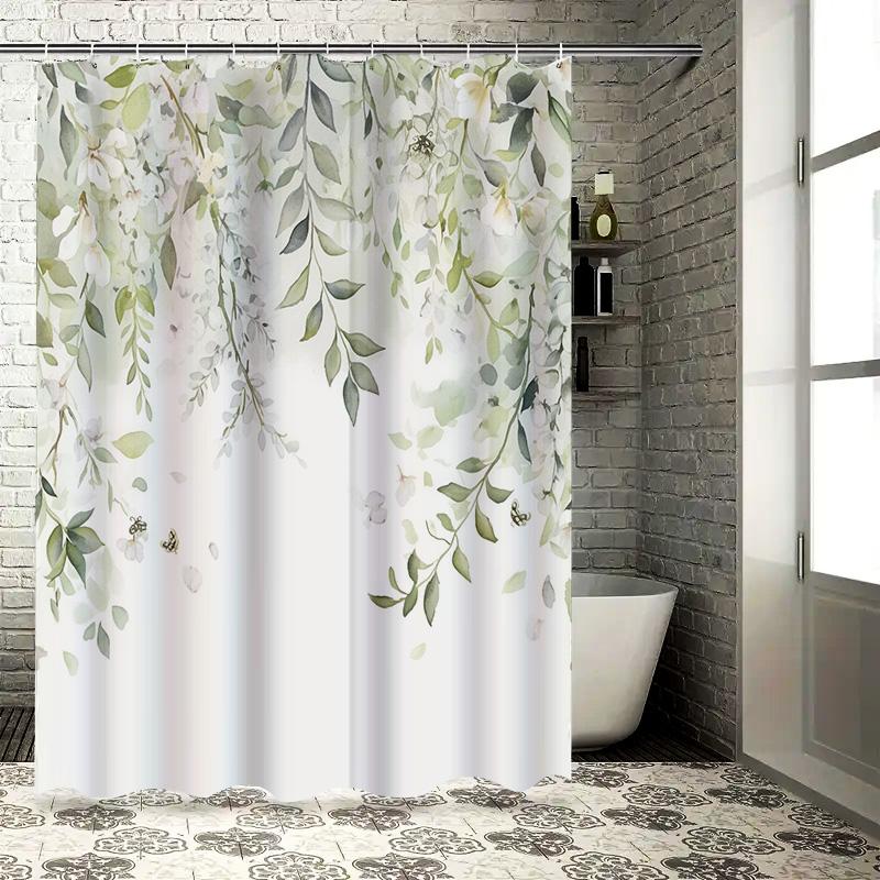 Charming Floral Shower Curtain with Delicate Leaves&Butterflies Enhances Bathroom Aesthetics Eco Friendly Material Easy to Clean