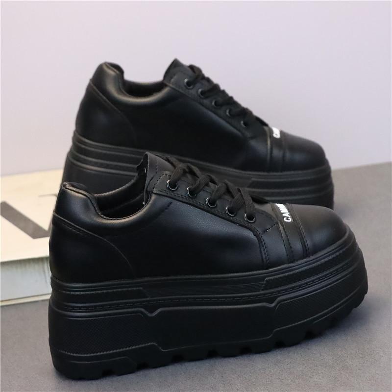 Fashion 8CM Leather Flats Casual Dad Shoes Chunky Sneakers 2025 Women Platform Sports Shoes Ladies Skateboard Hidden Heels Shoes Tennis