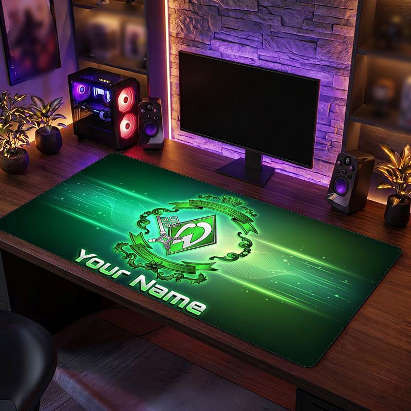 Werder Bremen FC Custom Large Mouse Pad, Personalized Name Text Print, Football Logo Non‑Slip Desk Mat Gaming Gift