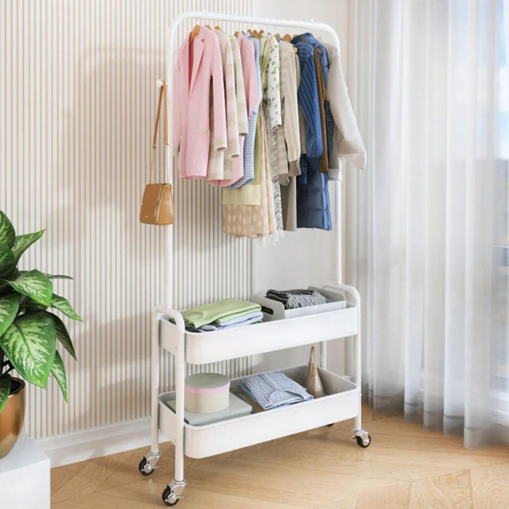 Floor Standing Clothes Rack Movable Clothing Rack Portable Multilayer Bedroom Anti Slip Large Capacity Simple Clothes Rack Stand
