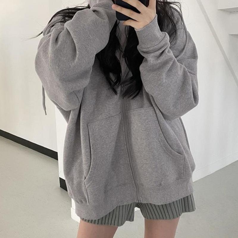 Moda para Mujer Otoño E Invierno Abrigos con Capucha Cálidos De Lana Color Sólido Manga Larga Sudadera con Capucha De Gran Tamaño Sudadera con Capucha Suelta Informal Chaquetas con Cremallera