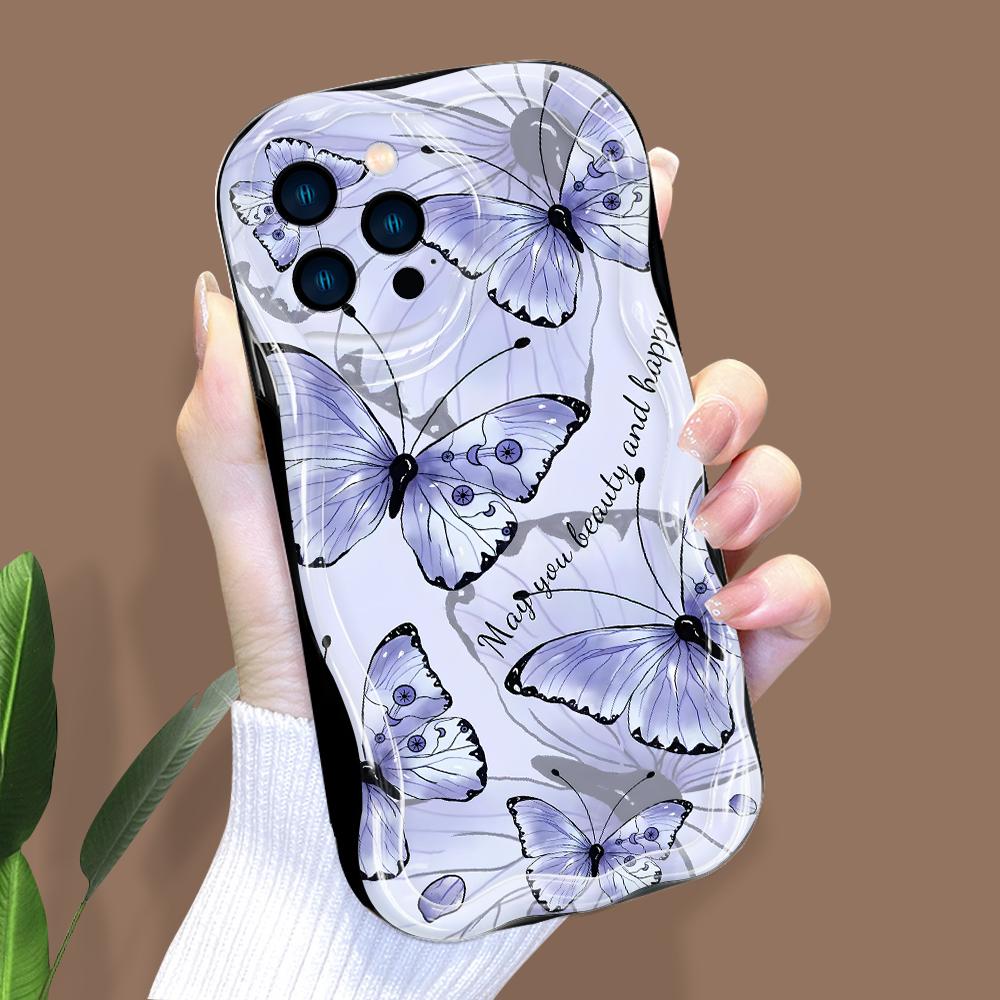 Cartoon Pattern Cream Texture Casing Wavy Edge Soft Silicone Cover Phone Case for IPhone Samsung Huawei Honor Xiaomi Redmi Infinix Tecno