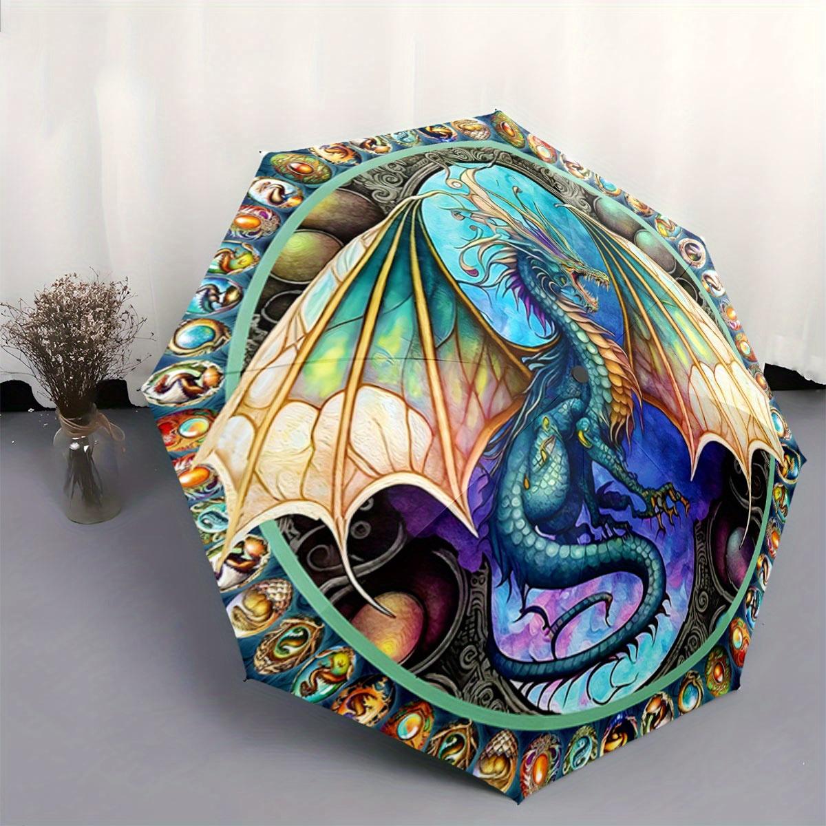 

Automatic Folding Umbrella A colorful dragon with wings. Portable collapsible design, casual outdoor accessory, for all season (as the picture,Iron&8K)