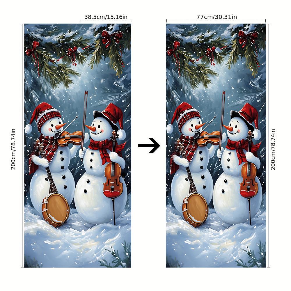 1pcs Christmas Decorative Door Stickers Cartoon Snowman Band Pattern Creative Festival Entrance Glass Stickers New Year Party Wi