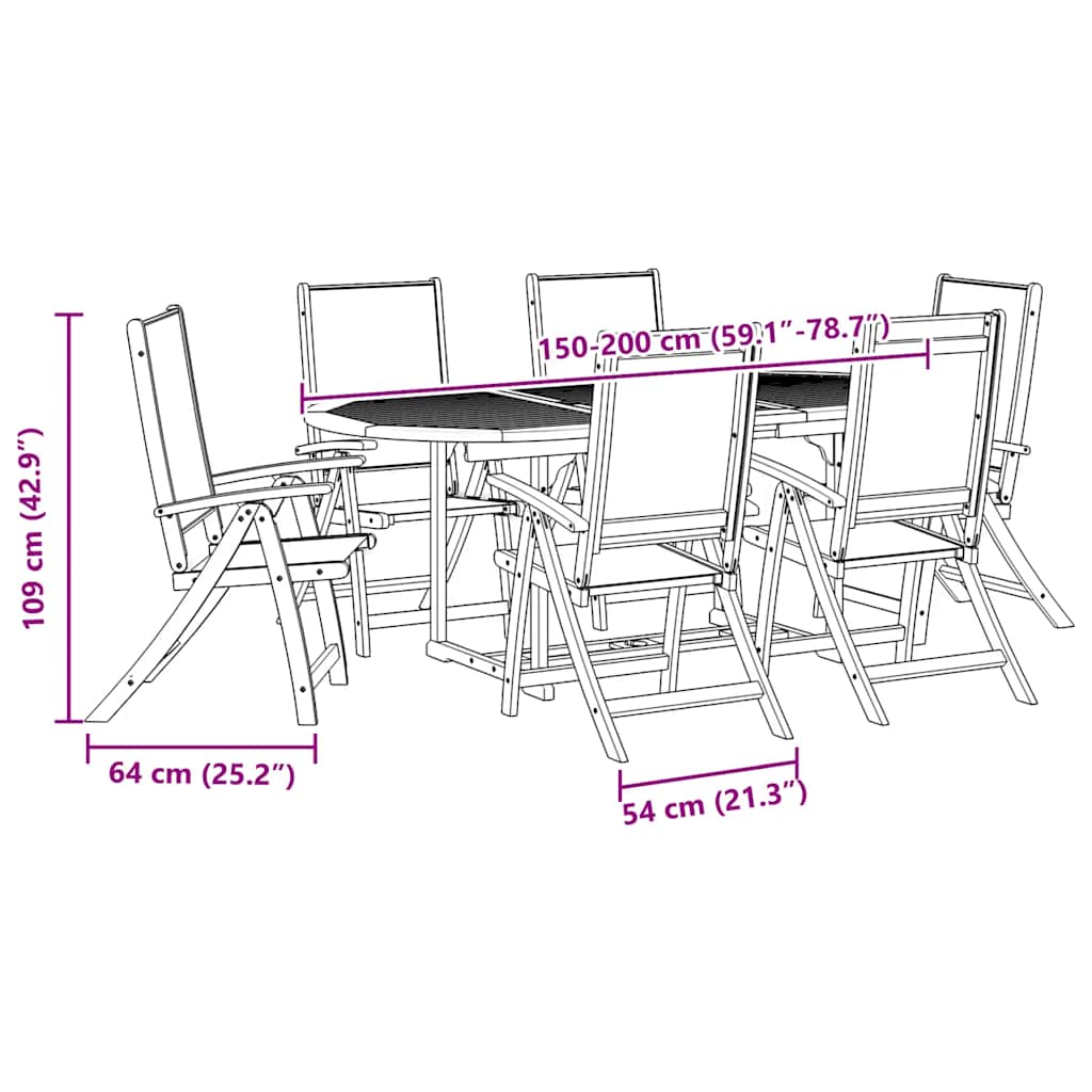 7 Piece Garden Dining Set Solid Acacia Wood and Textilene