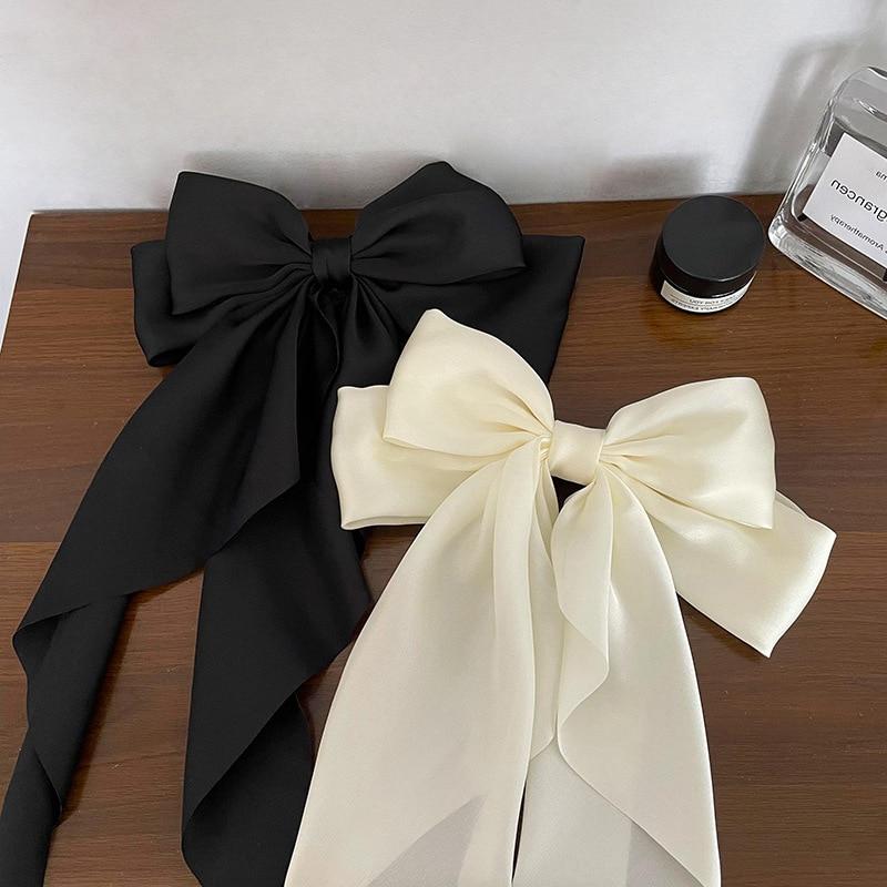 Women Bow Ribbon Hair Clip Fashion Simple Solid Satin Spring Clip Hair Pin Elegant Retro Headband Clips Girls Hair Accessories
