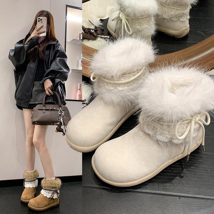 Northeast Pelz integrierte Schneestiefel Damen Winter 2025 neue Plüsch warme Baumwollschuhe flauschige Baumwollstiefel