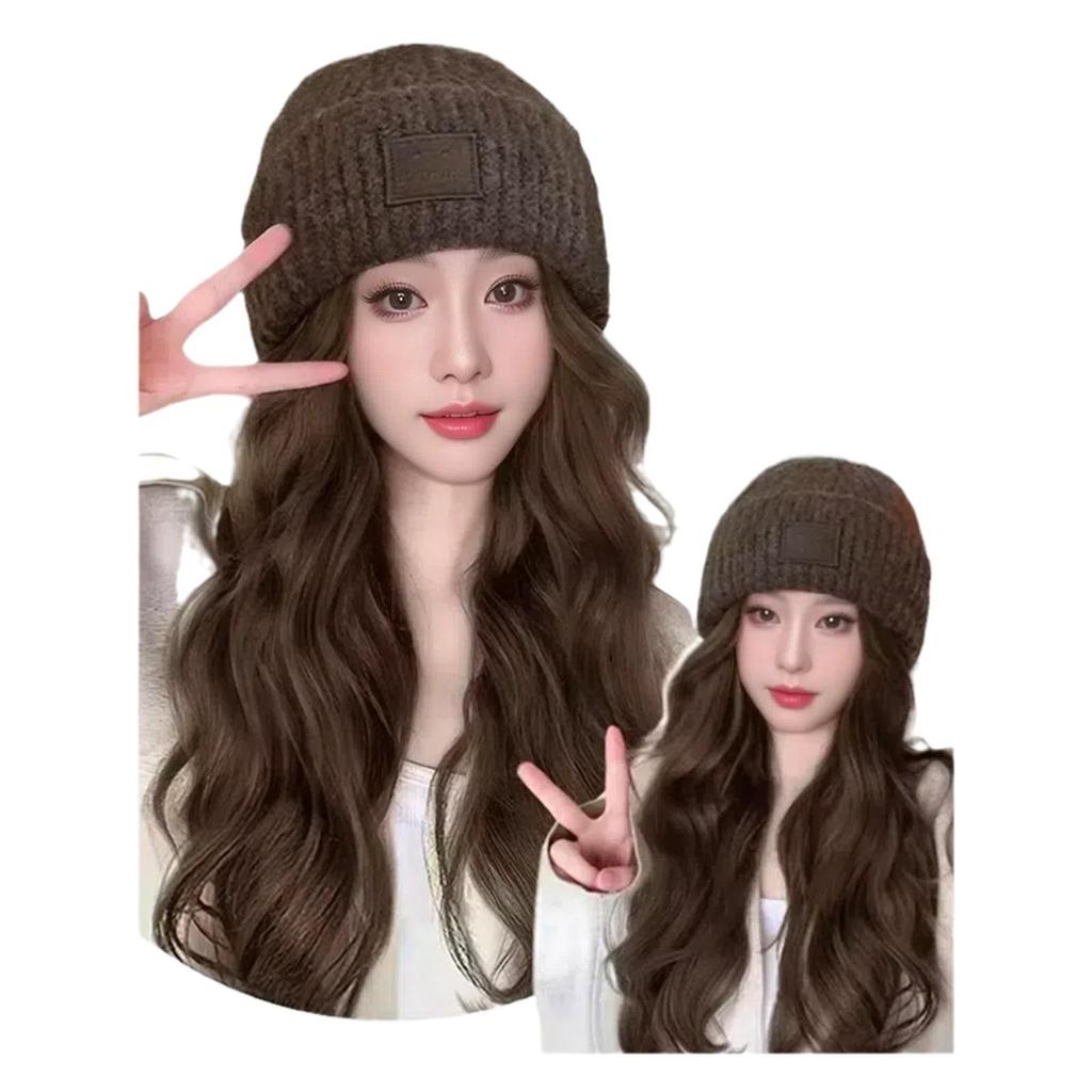 Damska Modna Dzianinowa Czapka Peruka z Odpinanymi Kręconymi Włosami na Jesień/Zimę