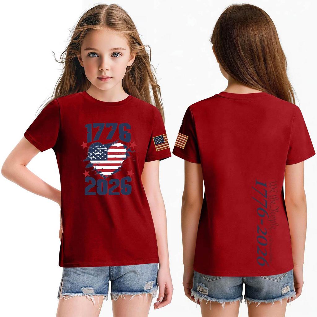 Fashionable Round Neck Short Sleeve Work Clothes Printed Tops For KID Summer Tops