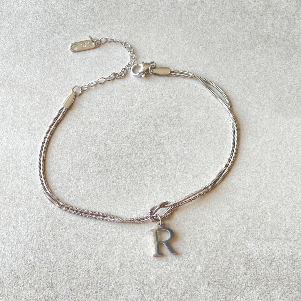 Valentine's Day Stainless Steel Herringbone & Snake Chain Bracelet with 26 Letters Pendant