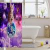 Little Cat Shower Curtain Cute Kitten Shower Curtain Set Galaxy Starry Sky Bath Curtain Universe Planet Purple Nebula Cosmic