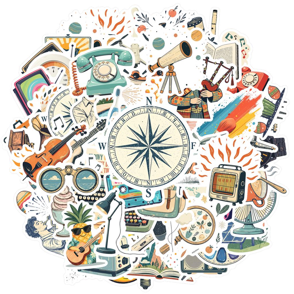 35pcs-100pcs Cartoon Retro Decals Playful Music Vintage Stickers Stationery Stickers For Guitar Suitcase Laptop