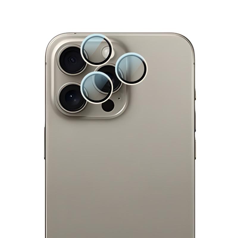 

RURIHAI За iPhone 16 Pro/16 Pro Max Загартоване скло AR Захисник лінзи камери з кільцем з титанового сплаву Titanium Grey