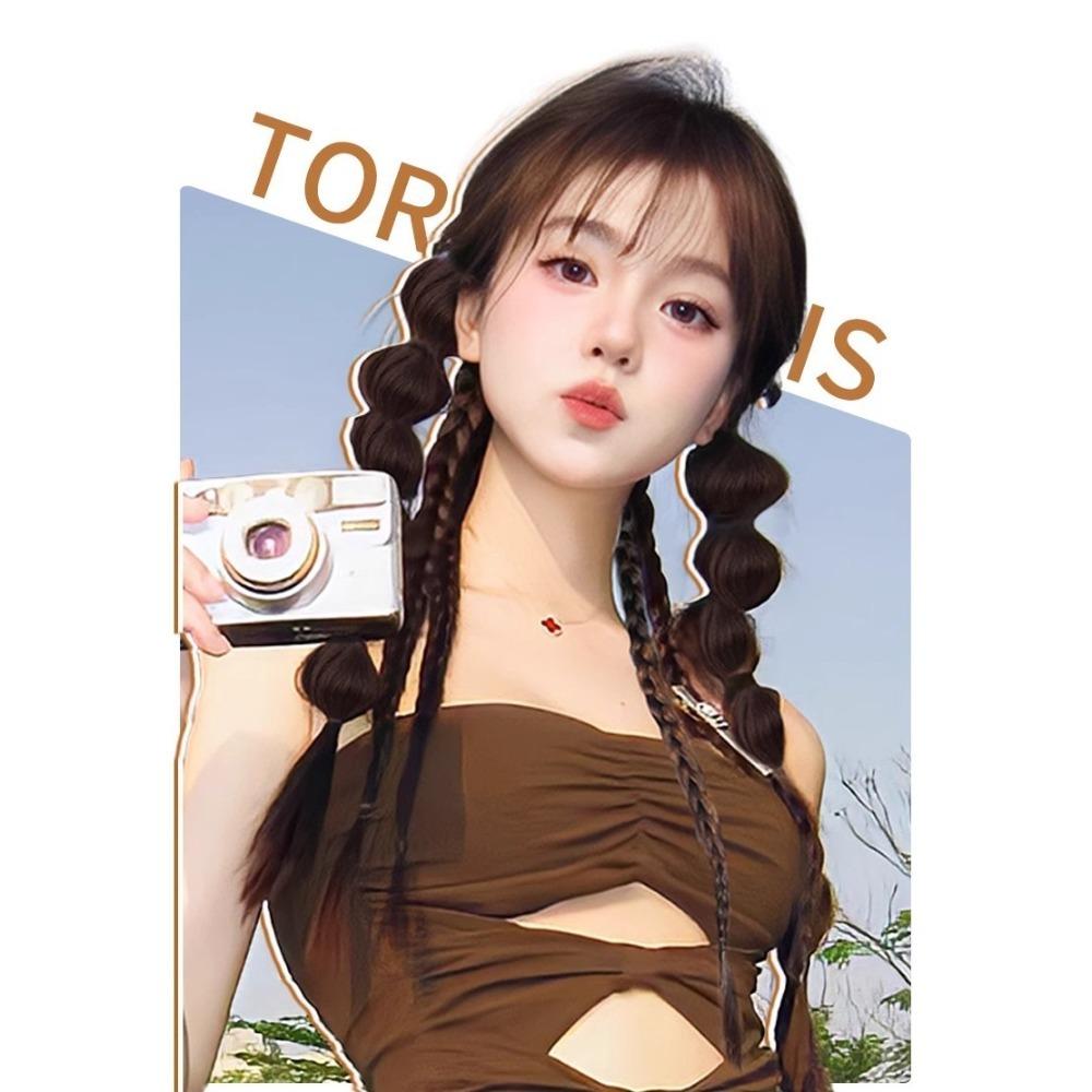 2pcs Double Ponytail Sweet Twisted Pigtails Hairpiece Lantern Braided Ponytails  Daily