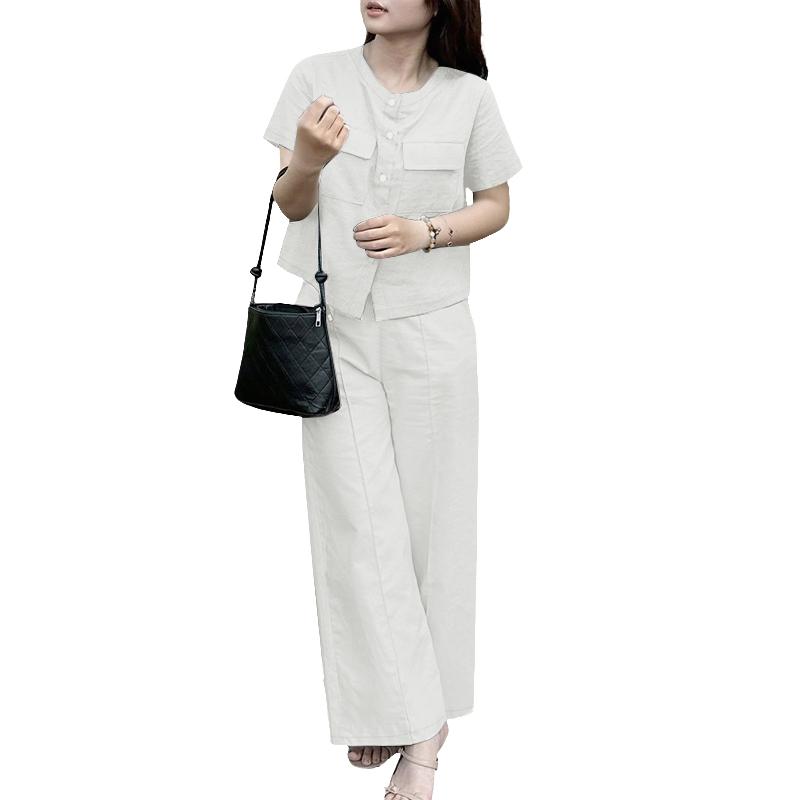 

ZANZEA Women Short Sleeve Blouse and Pants Summer Two Piece Suit Sets S білий