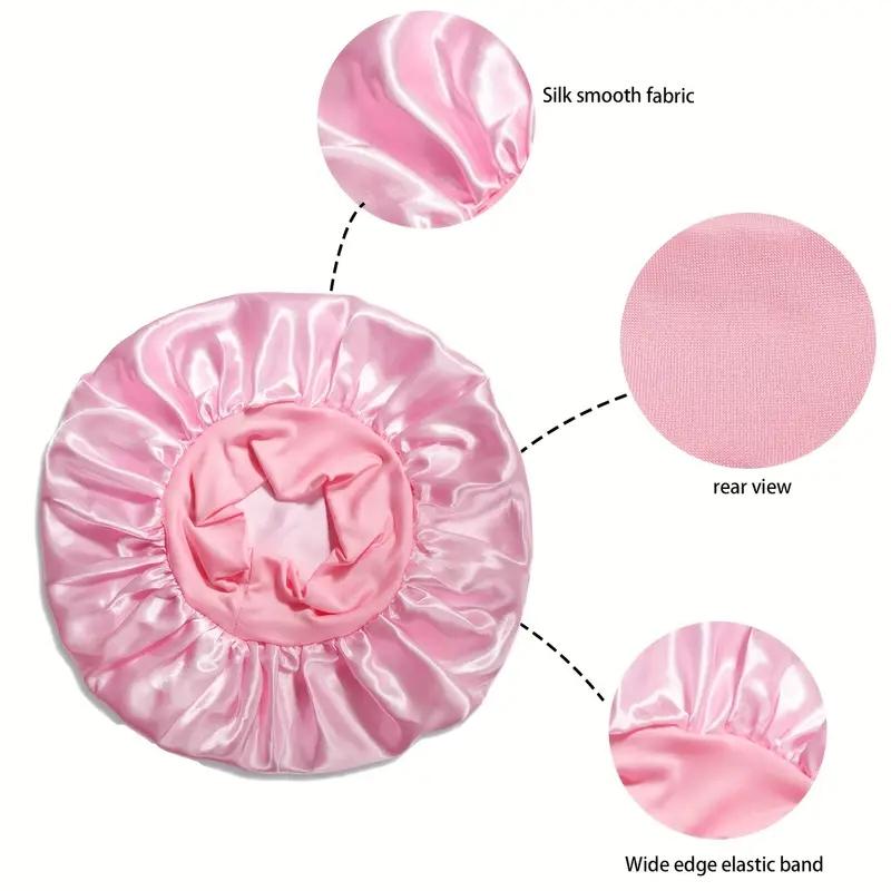 8pcs Silky Satin Bonnet Reusable Elastic Wide Band Shower Cap Sleep Cap Hair Protection Cap For Women Curly Hair Natural Hair