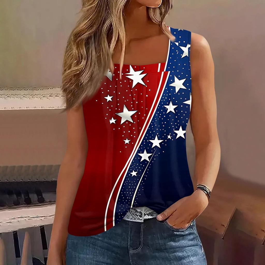 Tílko s čtvercovým límečkem Dámské tílko s potiskem Tričko Volný střih bez rukávů