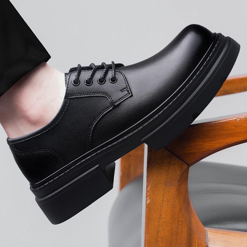 Fashion New Mens Lace-Up Platform Leather Shoes Business Casual Oxfords Thick Sole Breathable Anti-Slip Formal Shoe for Men Wedding Work