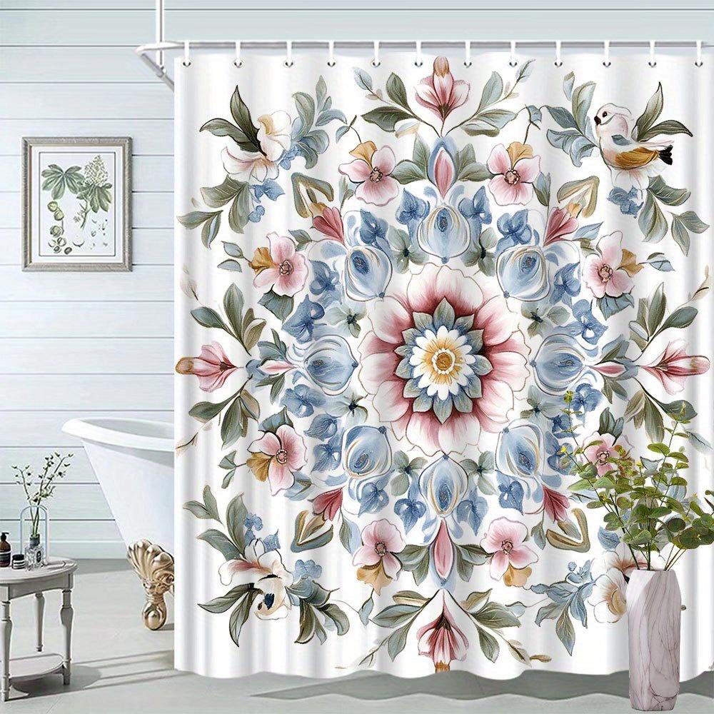 

Floral Shower Curtain - Vintage Garden Mandala Pattern, Adds Natural Beauty, Polyester Fabric, Includes 12 Hooks,Bathroom Decor W60H190(CM)-1 Pcs