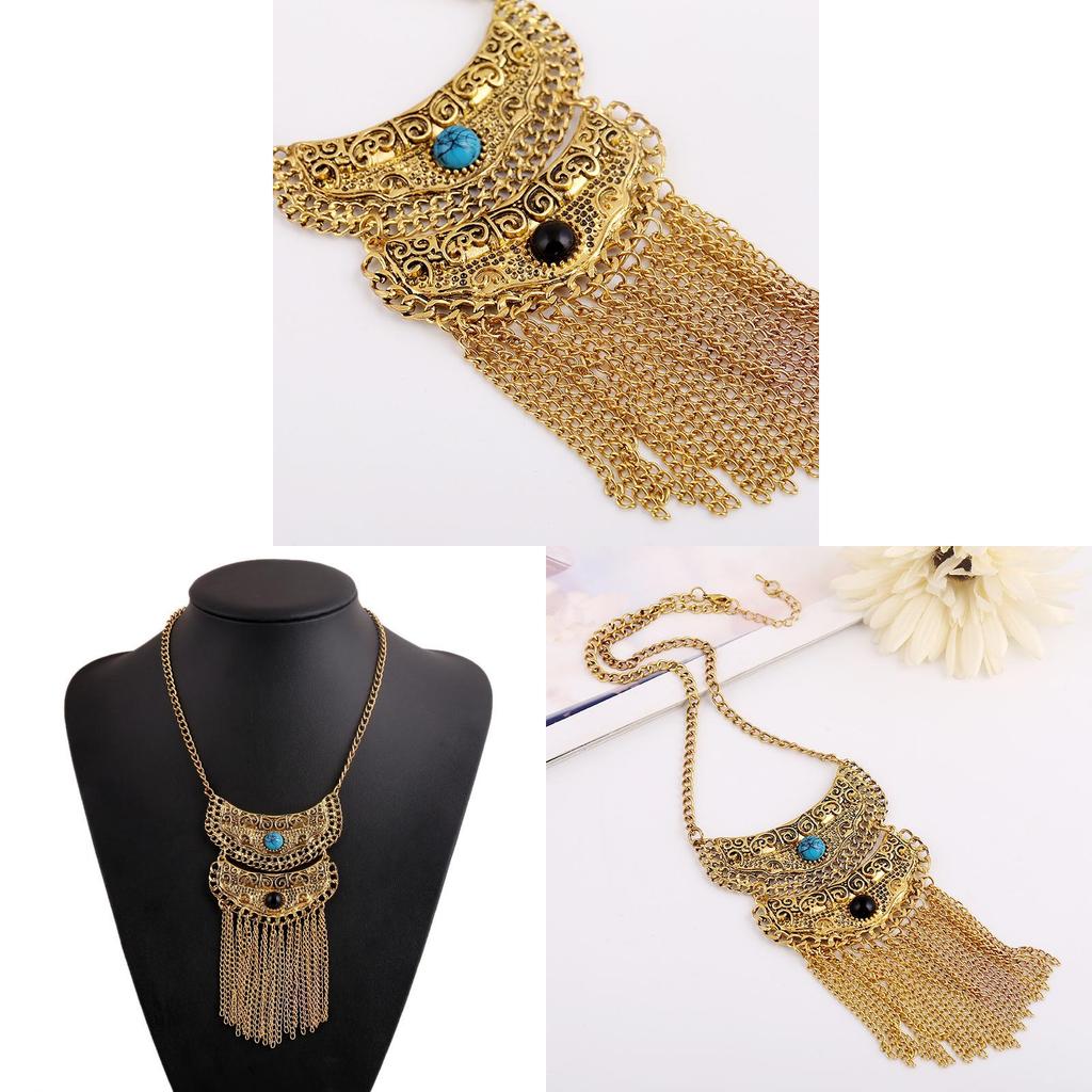 Vintage Boho Tassel Necklace Featuring Alloy Chain And Gemstone Accents For Fashion Lovers