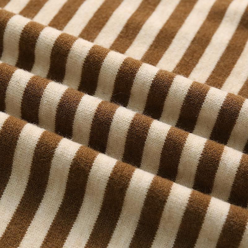 Elegant Women's Striped Knit Sweater with Turn-Down Collar - Versatile Fall Fashion for Moms