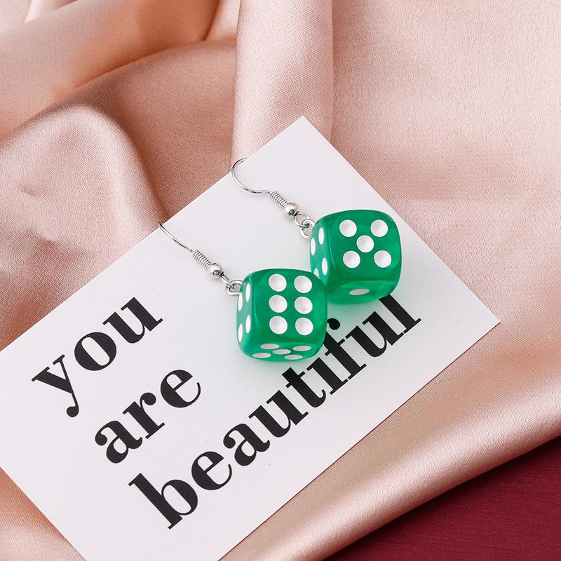 Handmade Cartoon 3D Resin Dice Drop Earring Tassel Casino Candy Color Personality Fun Zircon for Women Female Gift