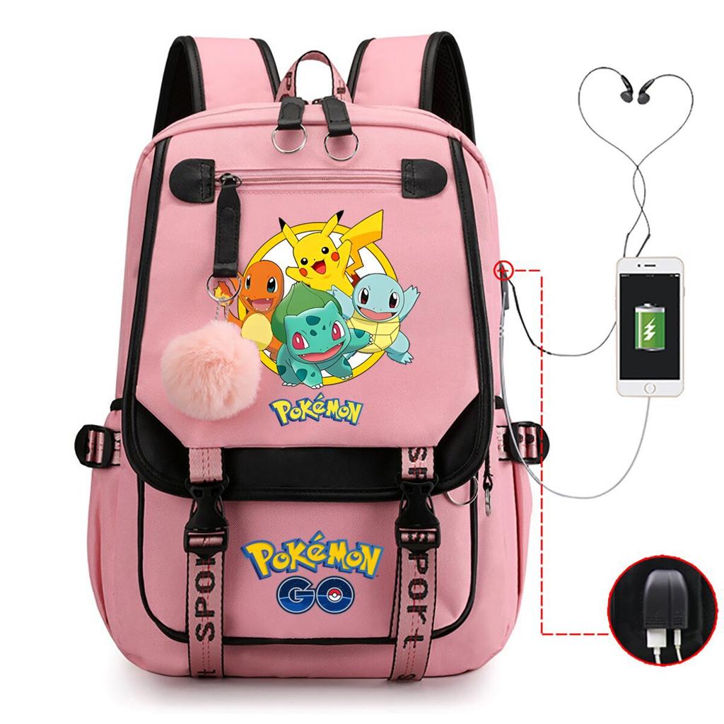 Contrasting Color Neutral Universal Schoolbag Cute Cartoon Print Primary And Secondary School Students Spine Protection Double Shoulder Usb Backpack