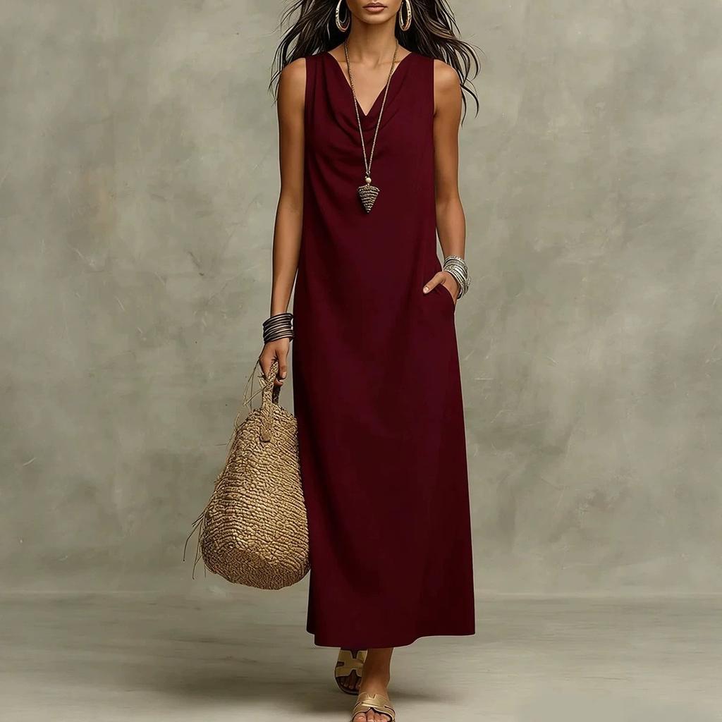  summer European and American new independent station dress women's sleeveless v-neck elegant long dress