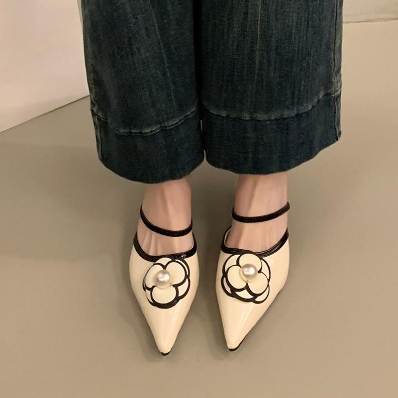 Fashion 2025 New Solid Color Flower Baobao Head Half Drag Shoes Summer New Temperament Pointed Head Fashion Comfortable Casual Shoes