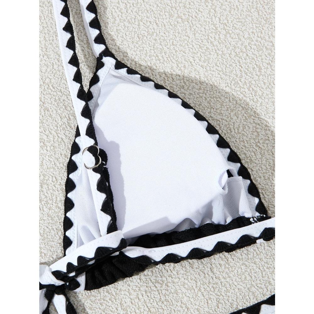 Womens Summer Beachwea Sexy Color Block Bikini Sets Halter Floral Shell Stitch 2 Piece Swimsuits