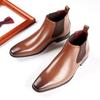 New British Men's Leather Short Boots Fleece-lined Business Formal Wear Square Head High-Top Leather Boots Pairs Elastic