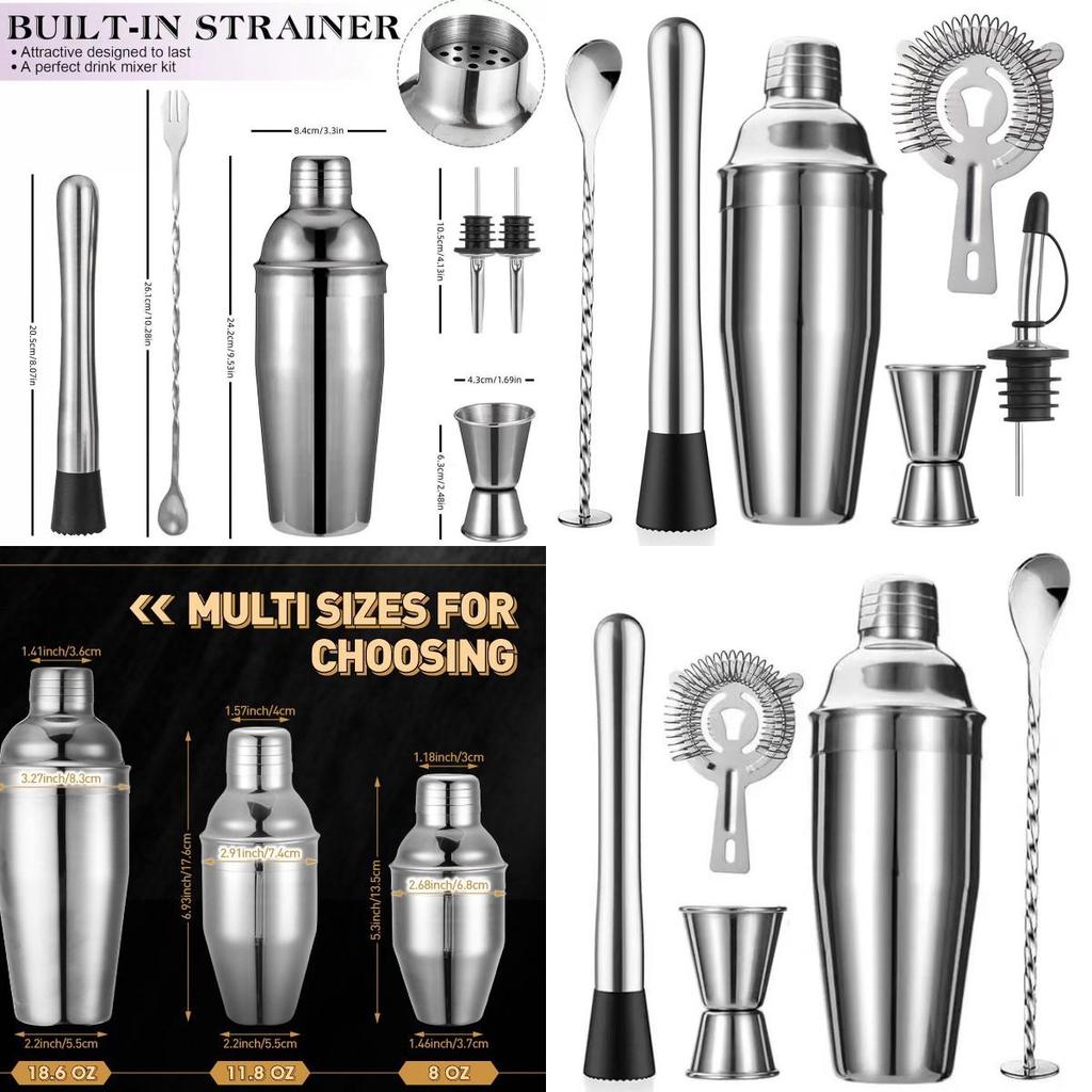 Cocktail Bar Tool Set With Stainless Steel Shaker For Home Entertaining