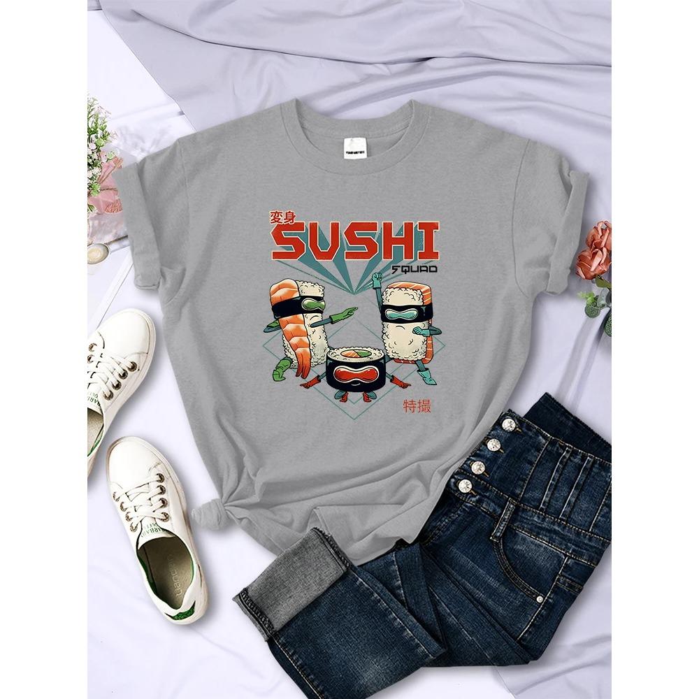 Sushi Squad Family Printed Women Short Sleeve Harajuku Casual Tee Clothing Breathable Trend Female T-Shirts