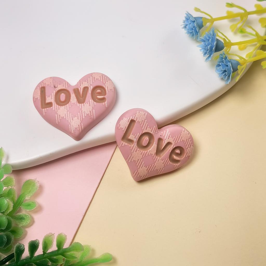 100Pcs Plaid Love Heart Planar Flatback Resin Cabochon Earrings Jewelry Making Accessories DIY Patch Crafts Material