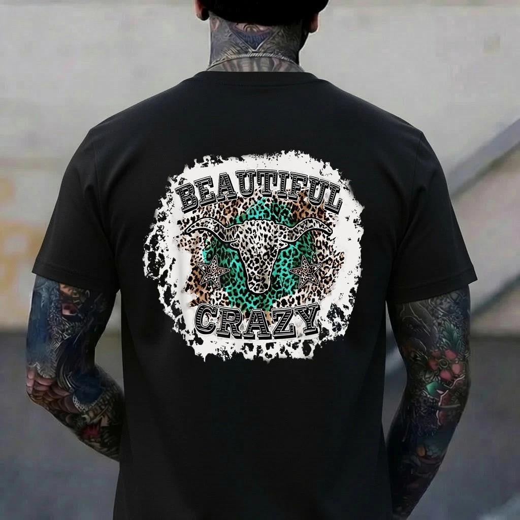 Beautiful Bull Skull Crazy Cow Skull Leopard T-Shirt 3XL