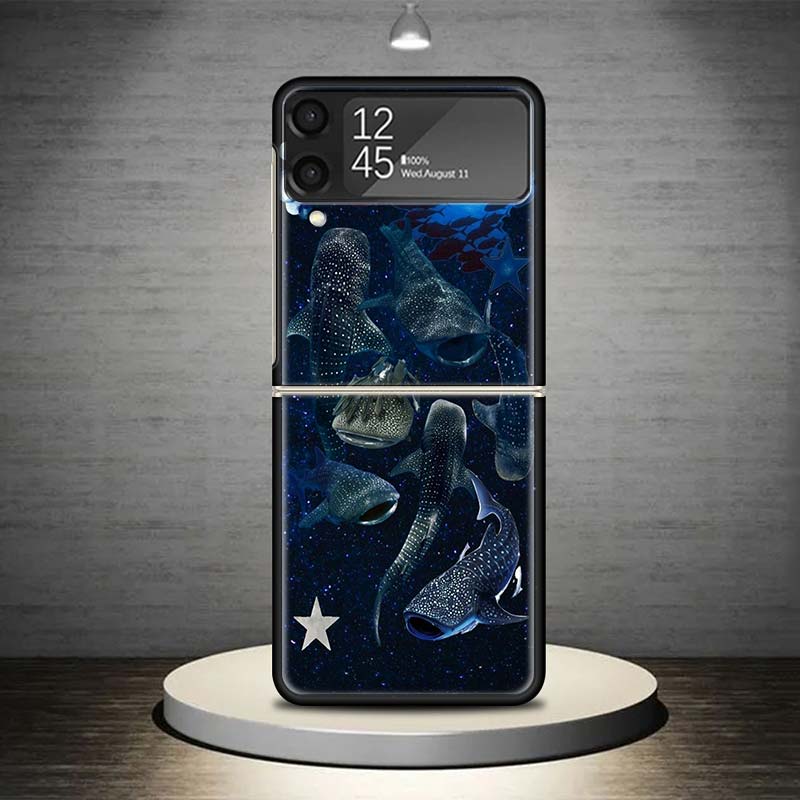 Ocean Whale Shark Phone Case For Samsung Galaxy Z Flip 7 6 5 4 3 5G Shockproof Cover Z Flip7 Flip6 ZFlip5 Flip3 Flip4 Luxury She