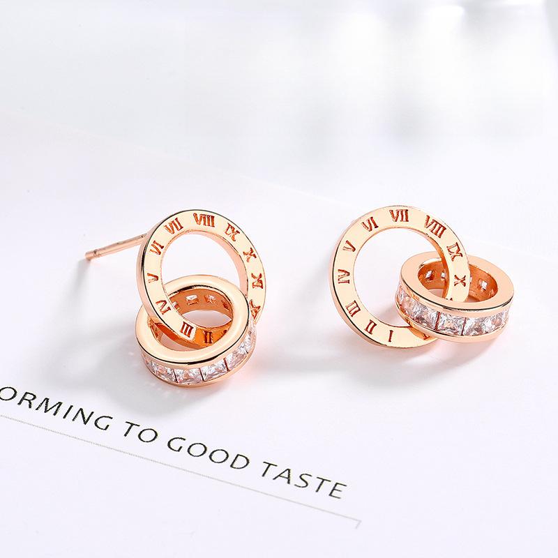 

Серьги-пусеты с двойным кольцом с римскими цифрами Женские Корейская версия Модные Легкая роскошь Костюм Подарок на День святого Валентина День рождения