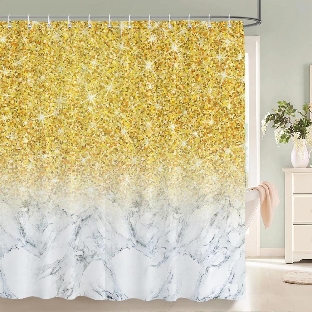 3D Printing Golden Dream Shining Stars Shower Curtain With Hook Shower Curtain Polyester Waterproof Home Decor Curtain 180x180