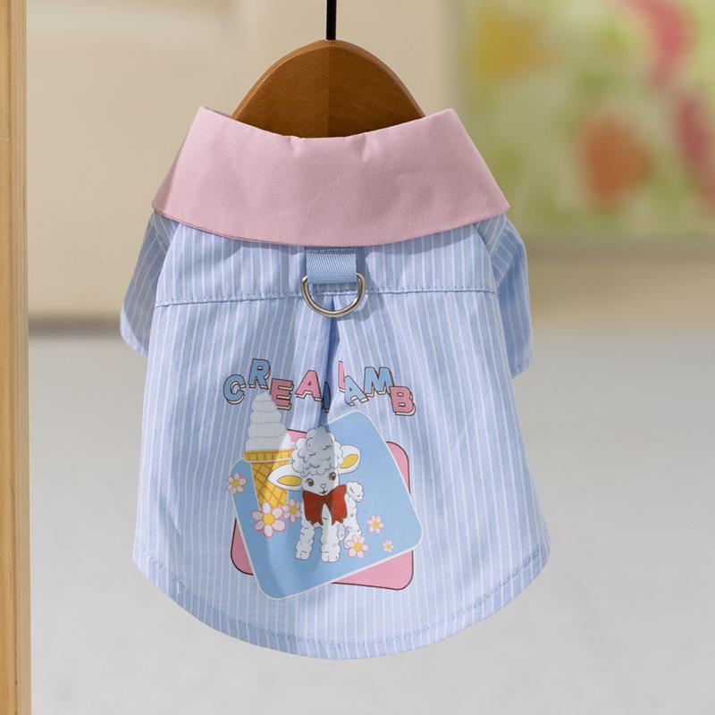 Spring Summer Dog Stripe Cartoon Lamb Lapel Shirt Cat Thin Vest Shirt Teddy Pet Dog Clothes