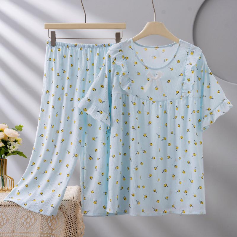 2026 Women's Plus Size Short-Sleeve Cloud Cotton Pajama Set: High-End Printed Homewear for Spring, Summer, Autumn