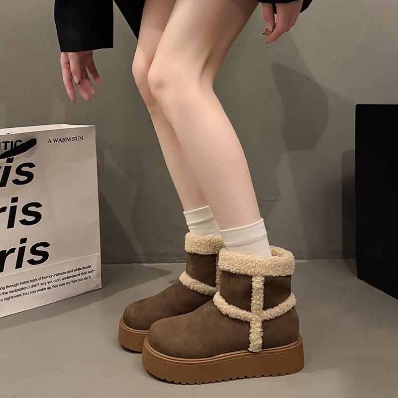 Women's Thick-soled One Foot Stirrup Mid-calf Winter Lightweight Warm Anti Cold Padded Snow Boots Non-slip Wear Casual Sneakers Cotton Boots