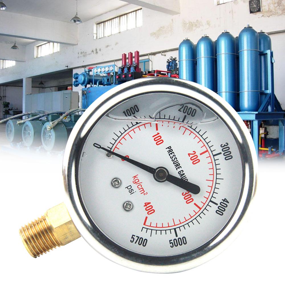 1/4 NPT Male Automotive Oil Pressure Gauge Instrument US Standard Thread Hydraulic Mater Tool 0-5000 PSI Liquid Filled Tools