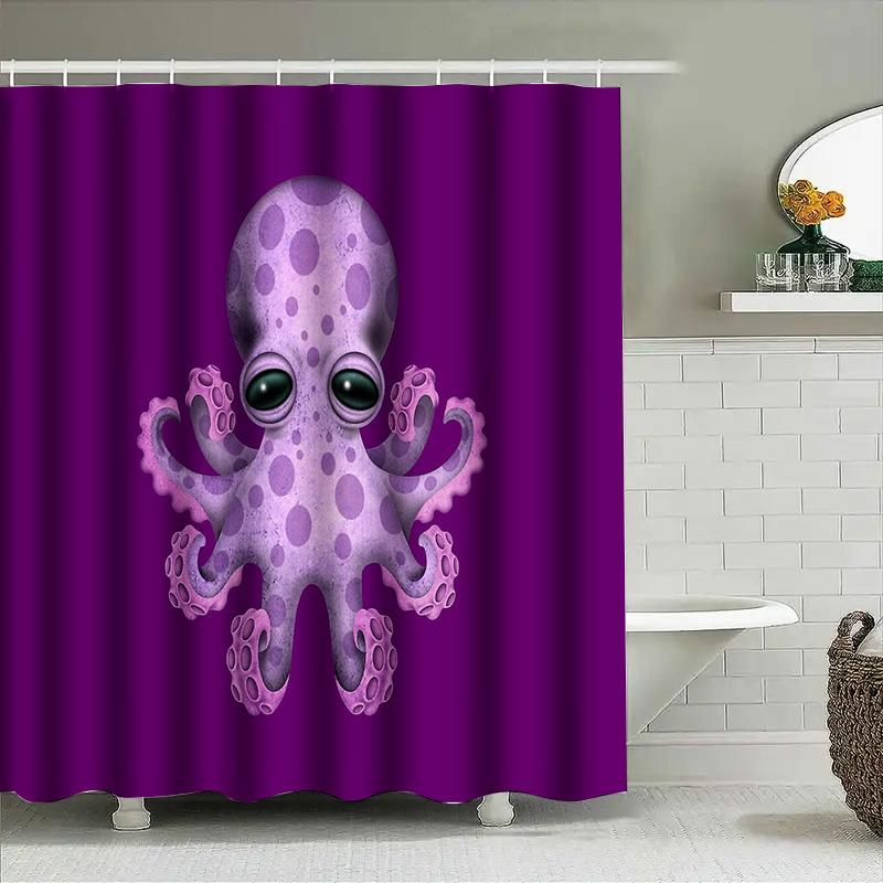 Unframed Ocean Octopus Shower Curtain Cute Sea Creature Bathroom Decor Waterproof Fabric Shower Liner Beach Themed Home Decor