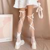 Women Sexy Arbitrarily Bandage Heart Floral Lace Fishnet Stockings Irregular Calf Socks Jk Tie Middle Tube Long Socks 1/2 Pcs