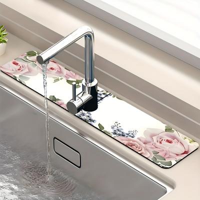 1 Stück saugfähige Matte für Waschbecken mit Blumenmuster, Drainage-Pad, Küche, Badezimmerwaschbecken, Arbeitsplatte, Abfluss-Pad, Kieselgur-Schlamm-Waschbecken, schnell trocknendes Pad