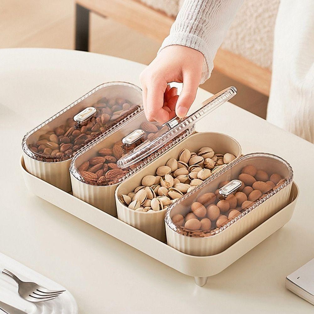 Dustproof Divided Serving Tray Moisture-proof Dessert Container Snack Dry Fruit Tray  Living Room