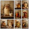 Vintage Tomatoes Spice Lemons Honey Jar Milk Glass Still Life Posters Canvas Printing Wall Art Picture for Kitchen Decor Gifts